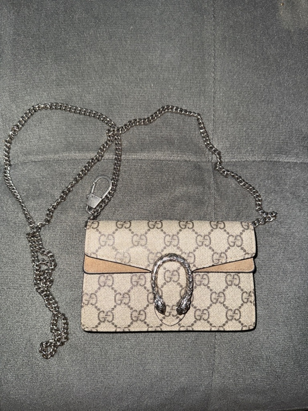 Gucci GG Supreme Beige/Tan Crossbody with Silver-Tone Chain mini